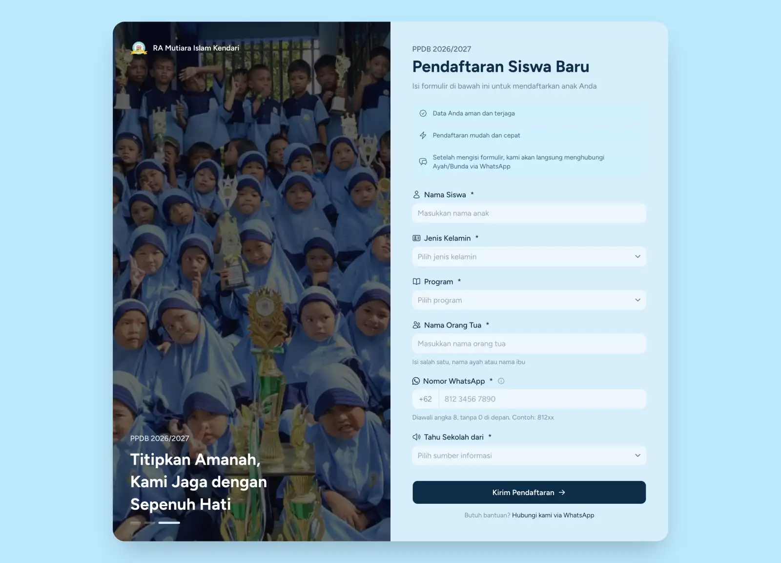 Mutiara Islam App: PPDB Registration & Admin System desktop preview