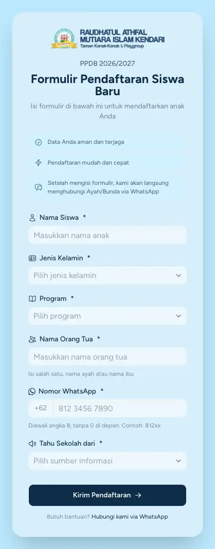 Mutiara Islam App: PPDB Registration & Admin System mobile preview