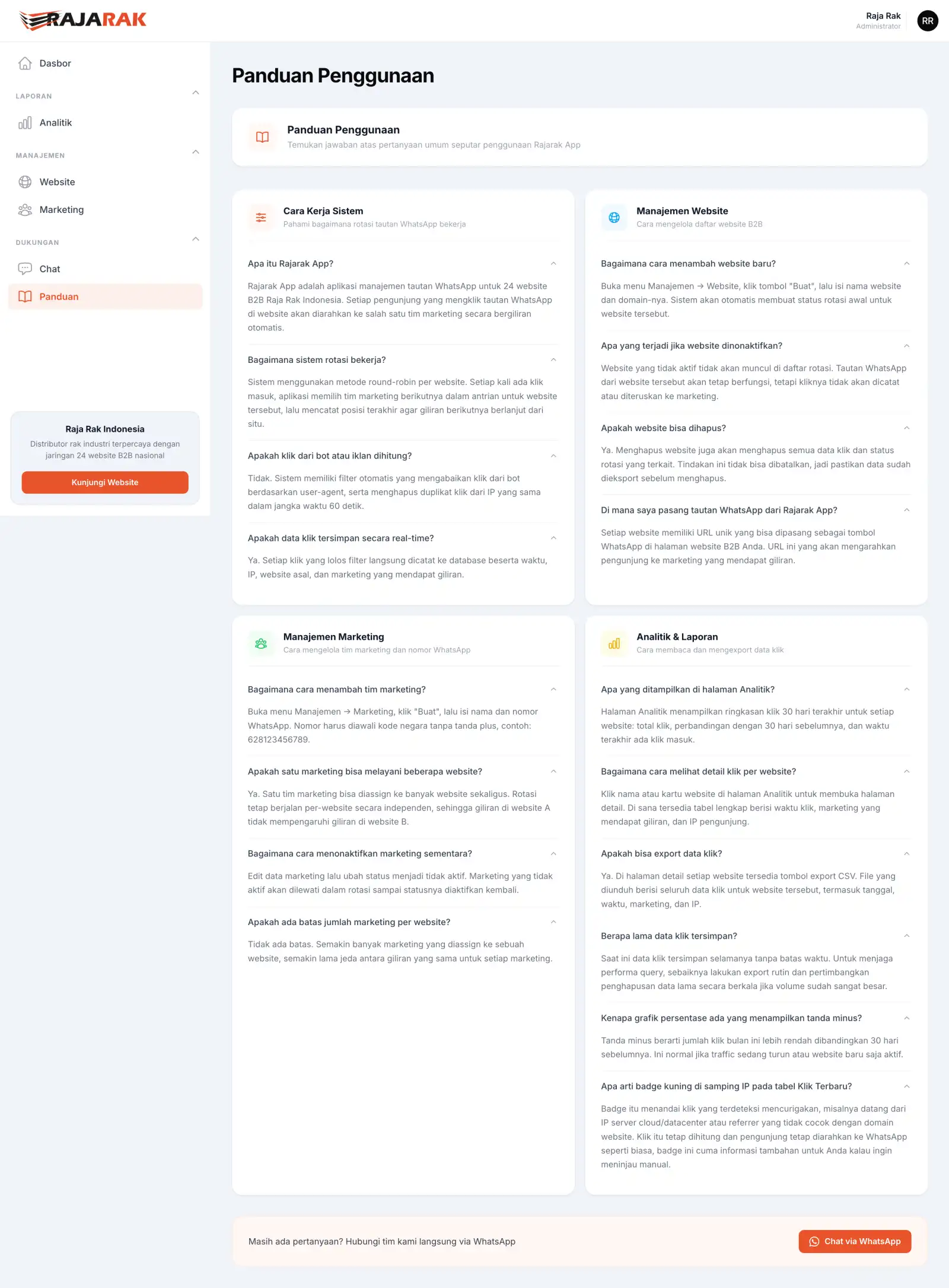 RajaRak App: Chat Lead Rotator & Analytics desktop preview