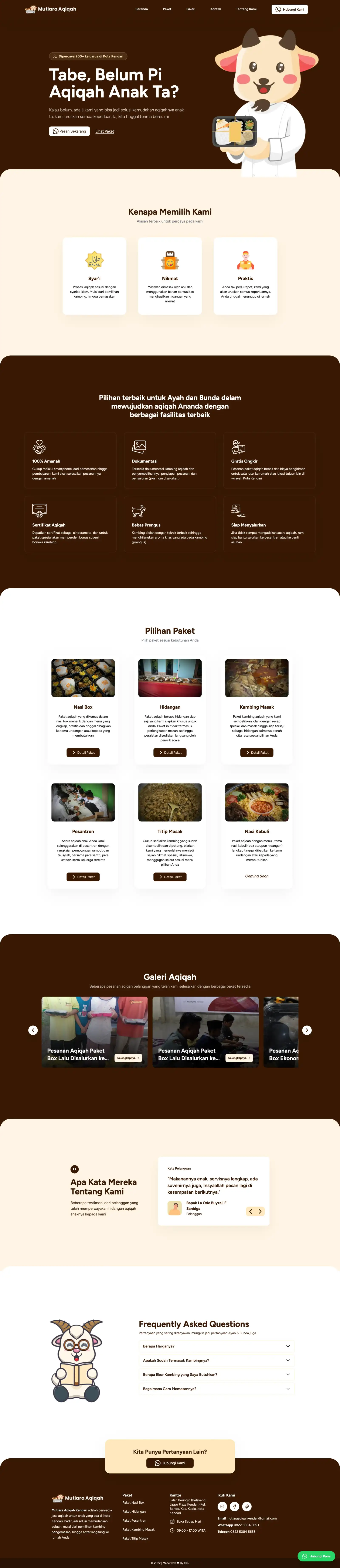 Preview desktop Mutiara Aqiqah Kendari: Website Company Profile